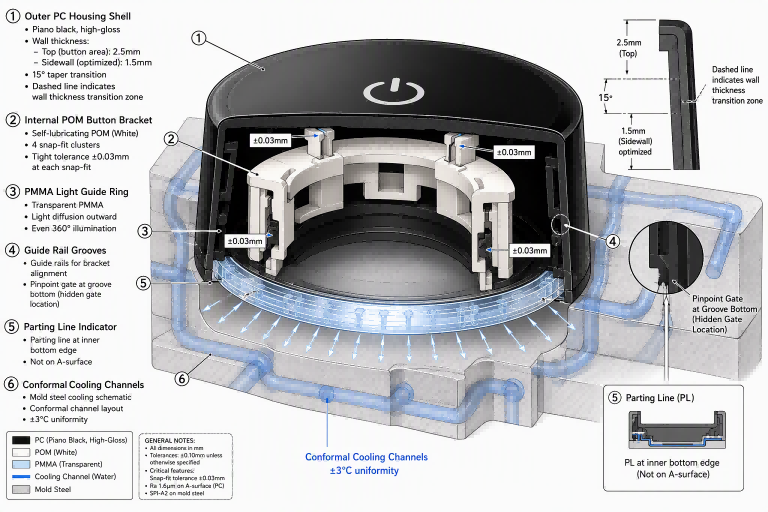 High-Gloss Injection Molding Case Study: How DFM Eliminated Sink Marks on a Piano-Black LED Lamp Housing